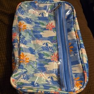 Floral Blue and Orange Cosmetic Bag